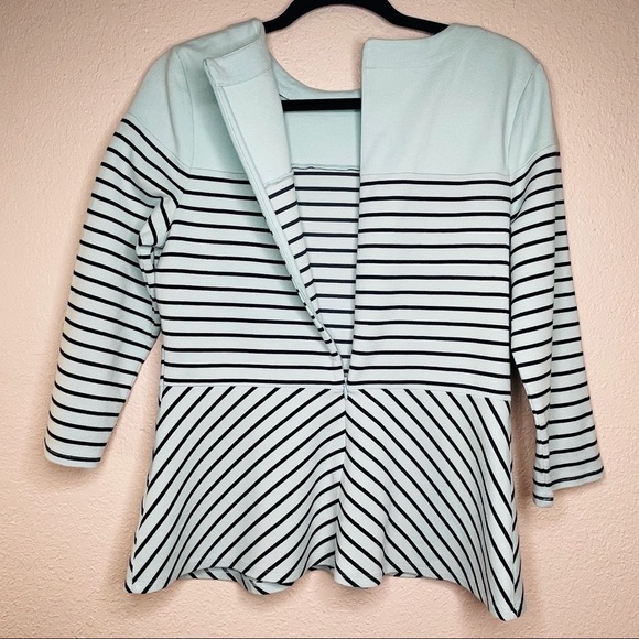 Talbots Striped 3/4 Sleeve Peplum Top Black/Blue M - Picture 11 of 13